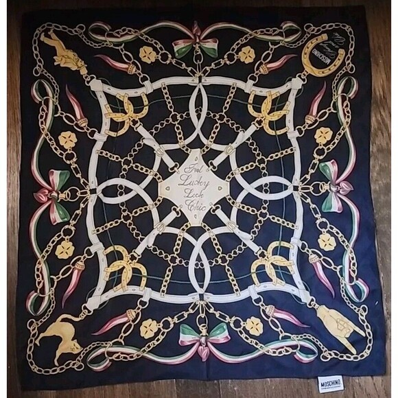 Moschino Cheap and Chic Neckerchief Square Scarf Silk Feel Lucky Look Chic Italy